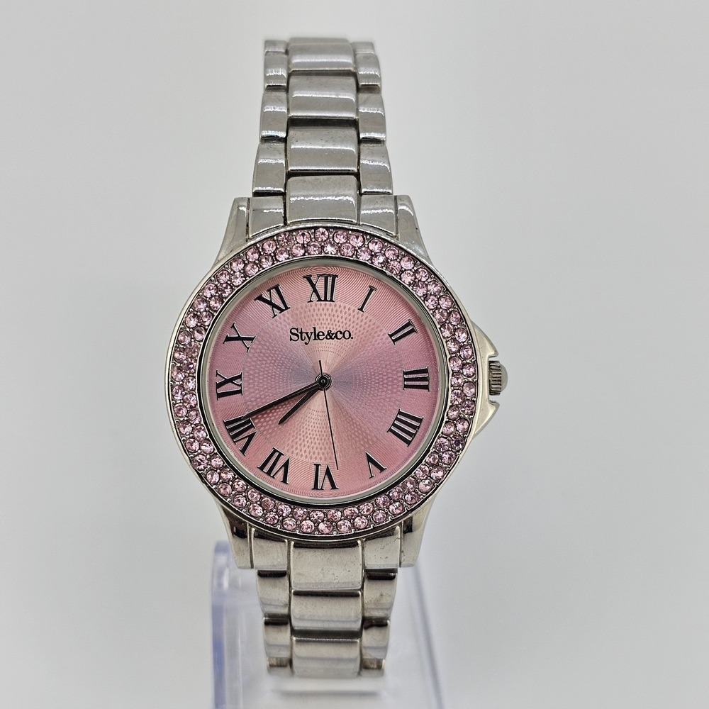 Style & Co Women's Watch 36MM Pink Dial Gray Bracelet Band 7.5"‎ New Battery